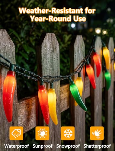 35 LED Multicolor Chili Pepper Lights, 13.6Ft Christmas Outdoor String Lights with Warm White Bulbs, Plug in Fairy Lights for Party Kitchen Patio Garden Decor, Cook Off Decorations for Cinco De Mayo - color: Multicolor Chili Pepper