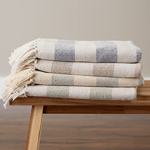 DII Rustic Farmhouse Cotton Cabana Striped Blanket Throw with Fringe, 50 x 60 - Cabana Striped Stone - color: Stone