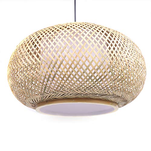 DYRABREST Antique Lantern Pendant Light - Bamboo Rattan Wicker Shade Ceiling Lamp with Adjustable Cord (16"/23.5"),Hanging Rattan Light Fixture for Kitchen,Dining, Living Room