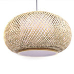 DYRABREST Antique Lantern Pendant Light - Bamboo Rattan Wicker Shade Ceiling Lamp with Adjustable Cord (16"/23.5"),Hanging Rattan Light Fixture for Kitchen,Dining, Living Room