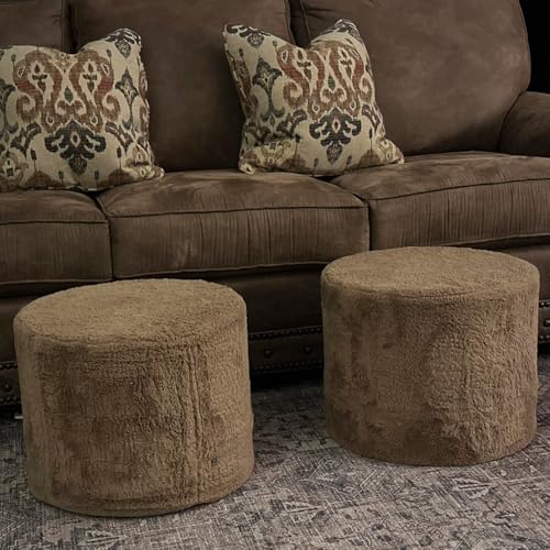 Tiita Pouf Ottoman and Foot Rest, Round Foam Stuffed Floor Pouf with Storag for Living Room, Brown - color: Round Brown