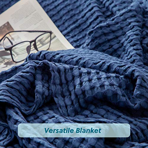 Bedsure Cooling Cotton Waffle Queen Size Blanket - Lightweight Breathable Summer Blanket of Rayon Derived from Bamboo for Hot Sleepers, Luxury Throws for Bed, Couch and Sofa, Navy, 90x90 Inches - color: Navy, size: Queen (90" X 90")