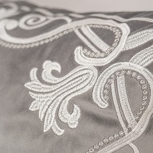 Aeckself European Floral Pillow Cover 18x18 Inch, Luxury Velvet Embroidered Decorative Throw Pillow Cover for Couch Bedroom Living Room, Grey and White - color: Gray, size: 18" x 18" (Pack of 1)