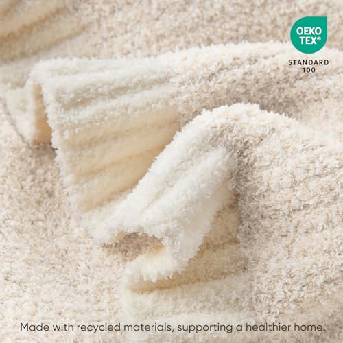 Snuggle Sac Heather Throw Blanket for Couch, Reversible Super Soft Blankets Warm Cozy Knit Fuzzy Plush Lightweight for Sofa, Bed, Camping, Picnic (Heather Ivory, Throw-XL(50"x 70")) - color: Heather Ivory, size: Throw-XL(50"x 70")