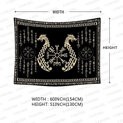 Nordic Vikings Tapestry, Large 60x51inches Soft Flannel, Vegvsir Symbol Twins Dragons Celtic Rune Scandinavian Aesthetic Mythology Tapestry Wall Hanging for Bedroom Living Room Decor GTZYFS1727 - color: Viking Dragons, size: 60"L x 51"W