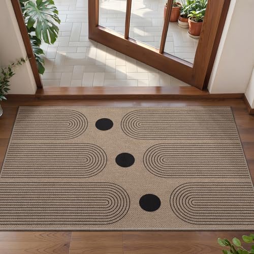 Tangsoo Rainbow Easy Jute 2x3 Outdoor Washable Rug for Entryway,Non-Slip Small Area Rug Farmhouse Throw Mats Modern Neutral Indoor Carpet for Entryway Kitchen Foyer Front Porch - color: Rainbow-3 Black, size: 2x3ft