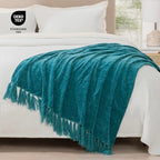 RECYCO Throw Blanket Soft Cozy Chenille Throw Blanket with Fringe Tassel for Couch Sofa Chair Bed Living Room (Teal, 50'' x 60'') - color: Teal, size: 50'' X 60''