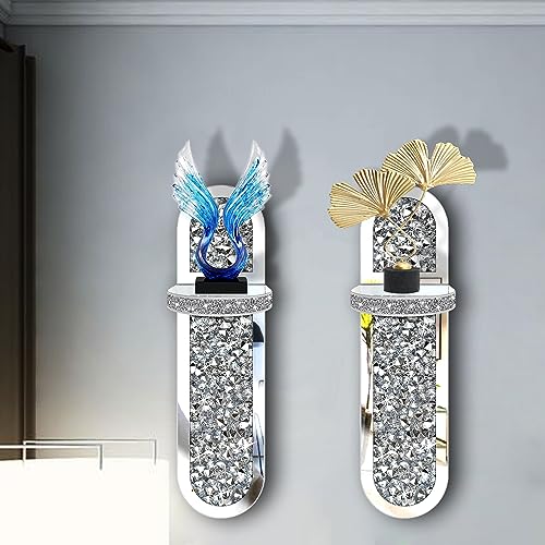 ZOLAPI Set of 2 Crystal Crush Diamond Candle Sconces, Gorgeous Silver Mirrored Wall Sconce,Oval Candle Holder Glass Wall Decorations for Home Décor, Living Room, Dining Room. - color: Silver Mirror ②