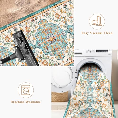 Pauwer Boho Hallway Runner Rug 2x6 Washable Entryway Area Rugs Non Slip Farmhouse Vintage Floor Mat Carpet Runner for Hallways Laundry Room Kitchen Bathroom Bedroom - color: Blue Multi, size: 2' x 6' (Runner)