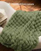 Ultra Soft Cozy Faux Fur Throw Blanket, Fuzzy Plush Thick Bubble Blanket, Oversize Luxury Fluffy Blanket for Couch, Bed, and Living Room, 60x80 Inches, Green - color: Green, size: Twin