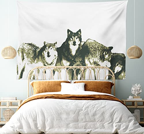 Ambesonne Sketchy Tapestry, Group of Wolf Drawing with Dark Distressed Effects Husky Wild Creatures Art Print, Wide Wall Hanging for Bedroom Living Room Dorm, 60" X 40", Beige Black - color: Beige Black, size: 60"L x 40"W