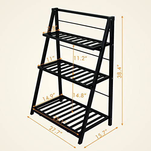 Gardzen Heavy Duty 3 Tier Metal Plant Stand, Flower Display Rack & Planter Shelf Holder for Indoor Outdoor Use, Clearance – Partial Coating Peels