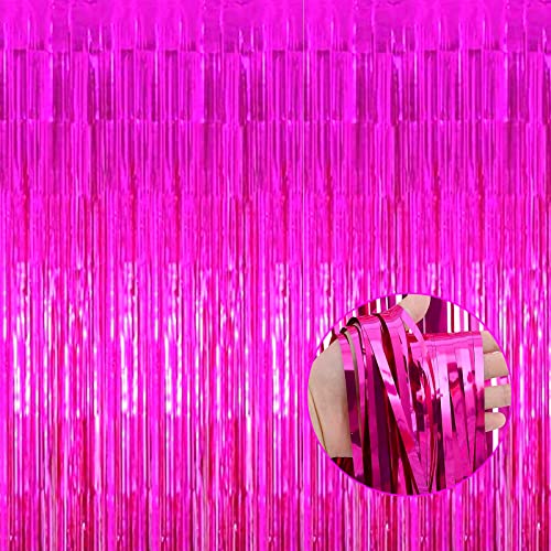 4 Pack Fuchsia Foil Fringe Curtain Backdrop,3.28Ft x 8.2Ft Metallic Tinsel Foil Fringe Streamer Curtains for Party,Photo Booth Props,Birthday,Graduation Decoration Party Supplies - color: Fuchsia