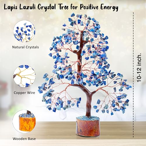 Crocon® Lapis Lazuli Chakra Crystal Tree of Life Gifts for Men Him & Family Handmade Gemstone Feng Shui Crystal Decoration Spiritual Gifts, Money Tree, Bithday Gift for Women Healing Crystals - color: Lapis Lazuli (Copper Wire)
