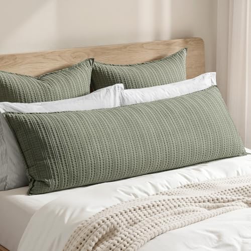 100% Cotton Waffle Weave Body Pillowcase, 1 Pack 20x54 Decorative Body Pillow Cover for Bed Couch Sofa, Neutral Long Cushion Sham Modern Farmhouse Home Decor, Olive Green - color: Olive Green, size: 54" x 20" (Pack of 1)