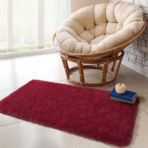 Chicrug Soft Runner Rug for Bedroom Living Room Plush Fluffy Rug 2x4 Feet, Shag Furry Runner Rug Carpet Non Shedding for Nursery Children Kids Girls Room Home Decorative, Wine Red - color: Wine Red, size: 2' x 4' (Runner)