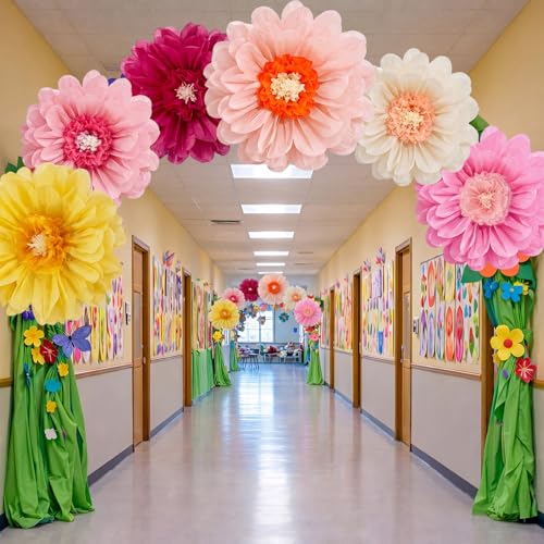 Giegxin 6 Pcs 31.5", 24" Giant Colorful Paper Flowers Mexican Fiesta Tissue Flowers for Wall Decorations Pink White Yellow Large Crepe Flower for Wedding Birthday Classroom Bridal Shower Bachelorette - color: Pink,White,Yellow, size: 31.5", 24"
