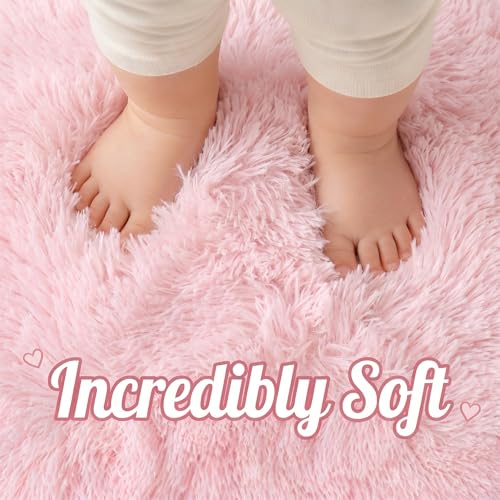 ONASAR Pink Runner Rugs for Bedroom Living Room, 2x6 Bedside Hallway Fluffy Area Rug, Ultra Soft Plush Furry Faux Fur Non Slip Floor Carpet for Nursery Kids Dorm Closet Home Decor Aesthetic - color: Light Pink, size: 2' x 6' (Runner)