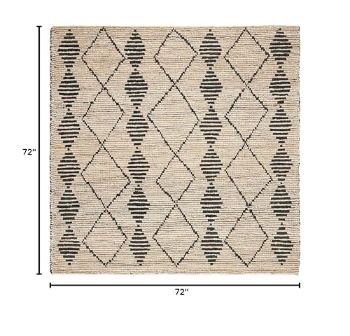 SAFAVIEH Bohemian Collection Area Rug - 6' Square, Beige & Black, Handmade Moroccan Tribal Jute, Ideal for High Traffic Areas in Living Room, Bedroom (BOH703Z) - size: 6' x 6' (Square)