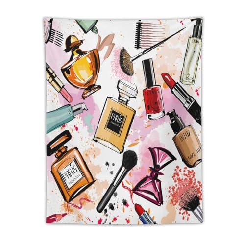 Fashion Girl Tapestries Cosmetic Perfume Bag Lipstick Pink Tapestry Girly Makeup Tapestry Wall Hanging Modern Trendy Aesthetic Wall Art Decor for Kids Teen Women Decor 30"x40" - color: Makeup-1, size: 40"L x 30"W
