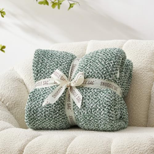 Snuggle Sac Green Throw Blanket, Ultra Soft Warm Blankets for Couch, Cozy Knit Fuzzy Plush Throws Blanket for Sofa, Bed,Living Room, Heather Green, 50x60 inches - color: Green, size: Throw(50"x60")