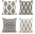 ArtSocket Set of 4 Throw Pillow Covers Ikat Tribal and Boho Bohemian Black Ethnic Herringbone for Ideas Decor Linen Outdoor Pillow Cases Home Decorative Square 20x20 Inches Pillowcases - size: 20" x 20" (Pack of 4)