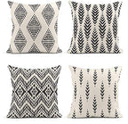 ArtSocket Set of 4 Throw Pillow Covers Ikat Tribal and Boho Bohemian Black Ethnic Herringbone for Ideas Decor Linen Outdoor Pillow Cases Home Decorative Square 20x20 Inches Pillowcases - size: 20" x 20" (Pack of 4)