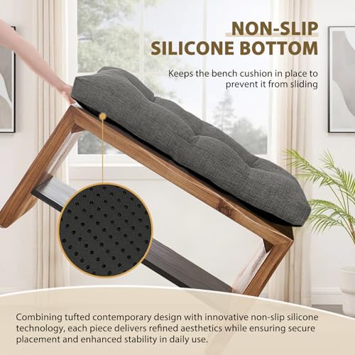 downluxe Indoor Bench Cushion for Indoor Furniture, Non-Slip Tufted Overstuffed Textured Foam Bench Seat Cushion, 36" X 14" X 4", Dark Grey, 1 Pack - color: Dark Grey, size: 36x14 Inch (Pack of 1)