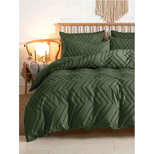 Nanko Olive Green Duvet Cover Full Size, 3pc Boho Tufted Microfiber Bedding Comforter Cover Set, All Season Aesthetic Shabby Chic Soft Embroidery Textured Geometric Quilt Cover (80x90) - color: Cover(not Comforter)-olive Green Tufted, size: Full