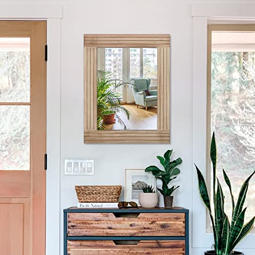 Rectangle Mirror Retro Wooden Wall-Mounted Mirrors Farmhouse Bedroom Bathroom Vanity Entrance Decorative Antique Hanging Mirror Large 20"x16" - color: Crude Wood, size: 20"L x 16"W