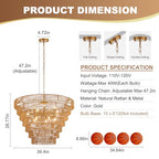 39.4" Large Rattan Chandelier 15-Lights Farmhouse Boho Woven Bamboo Chandelier Rustic Drum Wicker Rattan Golden Chandeliers for Dining Room, Kitchen, Living Room, Entryway, E12 - color: Gold 39IN