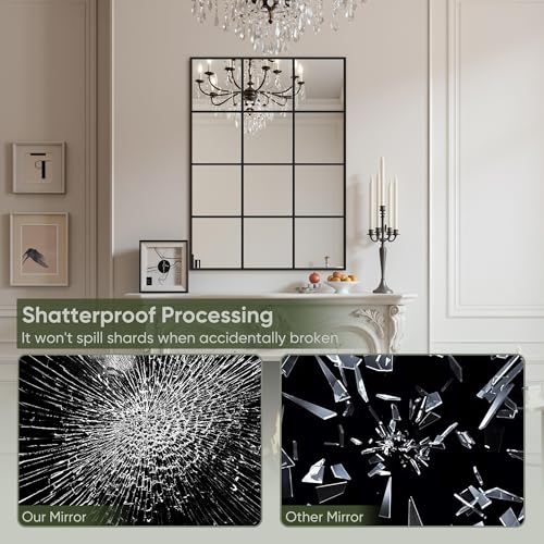 Suidia Wall Mirror, 30" x 60" Window Decorative Mirrors, Metal Framed Wall Decor Wall-Mounted Mirrors for Bedroom, Living Room, Entryway, Black - color: Black, size: 60"L x 30"W