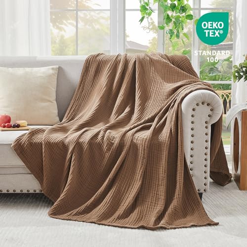 EMME Cotton Muslin Throw Blanket Couch Breathable Gauze Blanket Soft Lightweight Blankets Adults (Brown, 50"x60") - color: 12 - Brown, size: Throw (50" x 60")