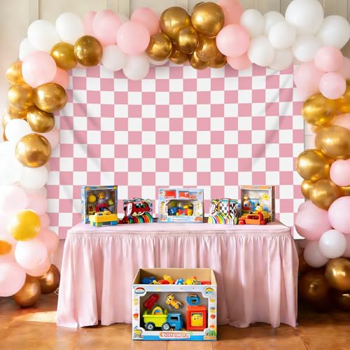 HVEST Pink Tapestry Pink Checkered Pattern Wall Tapestry for Bedroom Living Room Checkered Backdrop Birthday Party Backdrop Decor, 70.9L x 92.5W Inches - color: Pink, size: 70.9"L x 92.5"W
