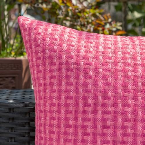 Kevin Textile Outdoor Waterproof Throw Pillow Covers Pack of 2 Valentines Day Weaving Texture Water Resistant Decorative Cushion Covers for Garden Patio Tent Balcony Bench Couch 18x18 Inch, Hot Pink - color: Hot Pink, size: 18" x 18" (Pack of 2)
