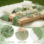 Beeveer 91 x 71 Extra Large Outdoor Boho Picnic Blanket with Sage Green Table Runner, 6 Throw Pillow Covers 6 Napkins Woven Cotton Yarn Oversize Beach Blanket Washable Picnic Camp Wedding - color: Sage Green