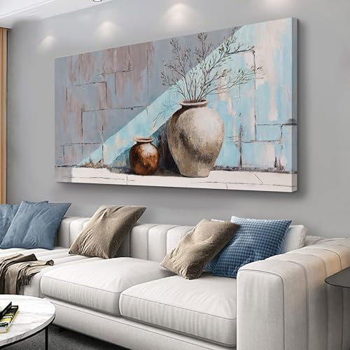Home Decor Framed Art Modern Art Wall Decor Blue Wall Art Vintage Farmhouse Wall Art Vase Painting for Bedroom Living Room Decoration Home Kitchen Office 20" X 40" - color: Blue, size: 40"L x 20"W