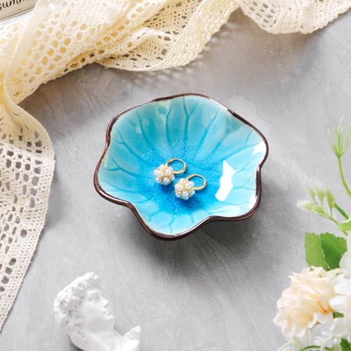 Ice Cracking Leaf Jewelry Dish, Decorative Ring Holder Small Trinket Tray Bowl, Gifts for Daughter Mom Friends, Lake Blue. - color: Lake Blue-Ice