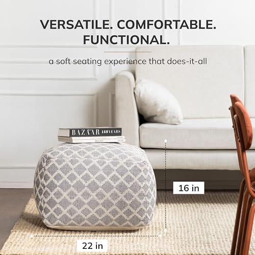 Anji Mountain Pouf Ottoman Foot Rest, Handmade Ottoman Pouf, Comfortable Foot Stool, Decorative Floor Seating for Living Room Decor, Bedroom & Home Décor Accent - South Grand Gray - 22"D x 22"W x 16"H - color: South Grand Gray, size: 22"D x 22"W x 16"H