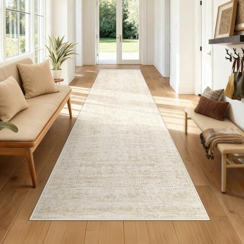2x8 Washable Runner Rug: Moroccan Geometric Boho Rug Farmhouse Non Slip Stain Resistant Rugs Low Pile Soft Carpet for Porch Kitchen Laundry Room Living Room Bedroom (Beige,2'x8') - color: Beige, size: 2' x 8' (Rectangular)