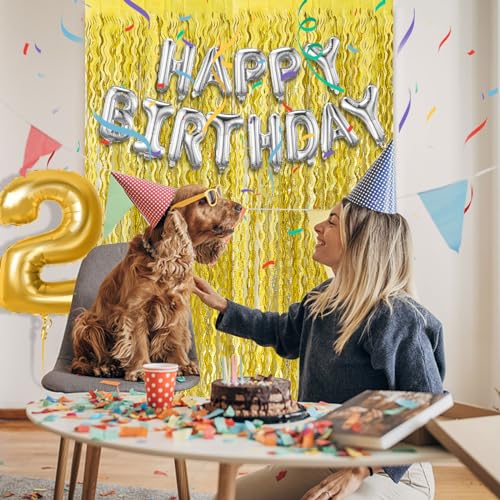 Gold Backdrop Birthday Decorations Foil Curtain Backdrop Gold Streamers Dance Party Decorations Photo Booth Props for Bachelorette Decorations Christmas Halloween New Years Eve Party Supplies - color: Gold, size: 5 Pack