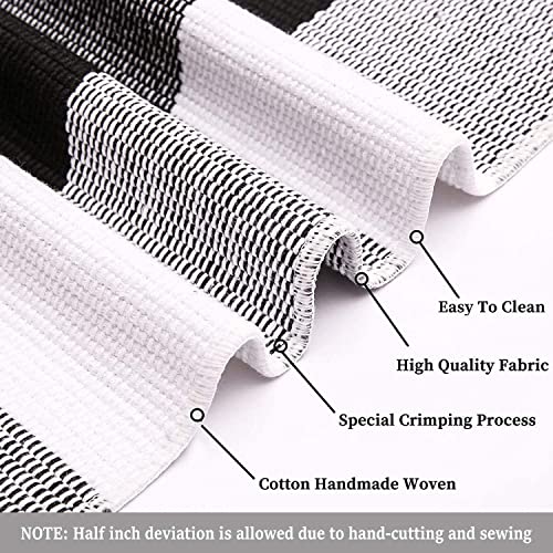 Outdoor Front Door Porch Rug 2x4.3 ft Front Door Rugs Stripe Black White Layering Under Door Mats Rugs. Cotton Woven Checkered Runner, Carpet for Farmhouse Laundry Welcome Deocr