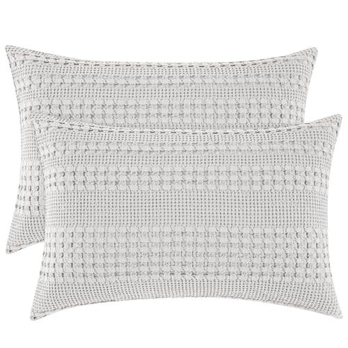 PHF 100% Cotton Waffle Pillow Shams Standard Size, 2 Pack 20" x 26" Soft Skin-Friendly Pillowcases, No Filling, Aesthetic Woven and Breathable Waffle Weave Pillow Case Covers for Bed, Light Grey - color: Light Grey, size: 26" x 20" (Pack of 2)