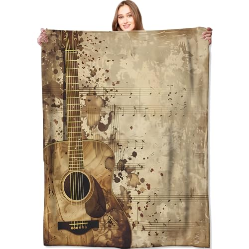 Vintage Guitar Blanket Music Notes Retro Throw Blankets,Birthday Gifts for Women Men,Lightweight Soft Fleece,Musician Lovers,Sofa Couch Bed Room Modern Rustic Decor 40x50in - color: Guitar, size: 40x50in