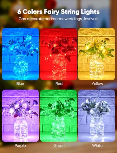 Brightown 12 Pack Multi Color Led Fairy Lights Battery Operated String Lights Waterproof Silver Wire 7 Feet 20 Led Firefly Starry Moon Lights for DIY Wedding Party Bedroom Patio Christmas - color: 6 Colors, size: 12 Pack