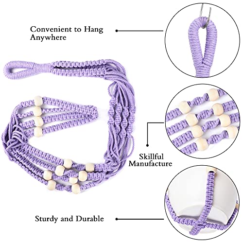 Augshy Macrame Hanging Planter, Hanging Planters for Indoor Outdoor Home Decor, Hanging Plant Holder No Tassels Set of 2 with 4 Hooks - color: Purple, size: 35 Inches