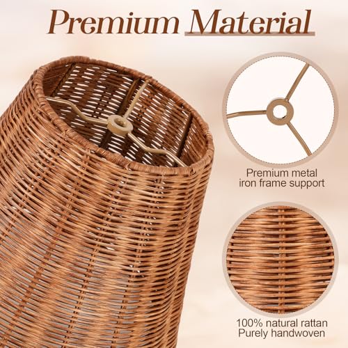 1 Pack Natural Rattan Spider Boho Lamp Shade Handwoven Indonesian Rattan, Large Wicker Woven Lampshade for Table & Floor, Boho Decor (5.9" Top × 9.8" Bottom × 7.9" Slant,Frustum Shape) - size: 5.9" Top × 9.8" Bottom × 7.9" Slant