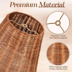 1 Pack Natural Rattan Spider Boho Lamp Shade Handwoven Indonesian Rattan, Large Wicker Woven Lampshade for Table & Floor, Boho Decor (5.9" Top × 9.8" Bottom × 7.9" Slant,Frustum Shape) - size: 5.9" Top × 9.8" Bottom × 7.9" Slant