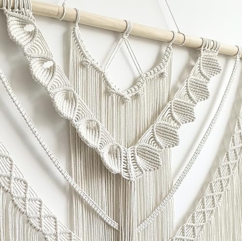 Achart Macrame Wall Hanging Large- Boho Wall Decor- large wall art- Wall Decor Living Room- Macrame Tapestry Boho Decor for Bedroom (Beige-Shells) - color: Beige-Shells