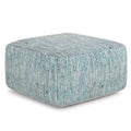 SIMPLIHOME Nate Square Pouf - 20 inch Wide Upholstered Handwoven Cotton Ottoman in Patterned Teal Melange, Boho Footstool or Extra Seating for Living Room with Artisanal Texture, Assembled - color: Patterned Teal Melange, style: Cotton Pouf